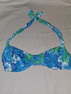 La Playa Halter Bikini Swim Top Multicolor Floral Sz 12 No Underwire Or Padding